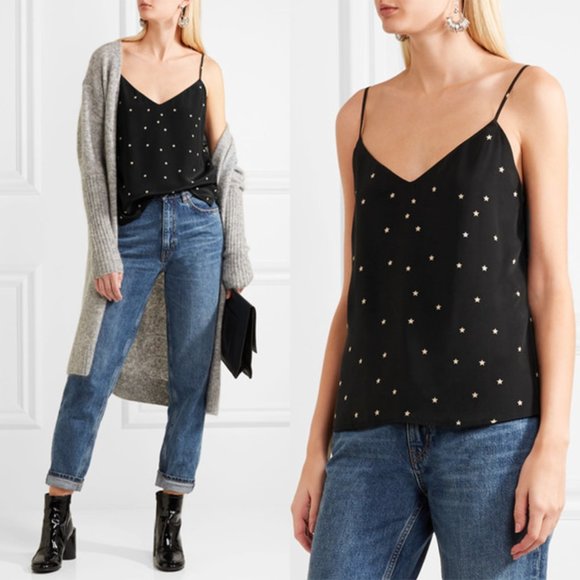 L'AGENCE Tops - L'Agence Jane Silk Cami 100% Silk Sleeveless Star Print Camisole Tank Top Black